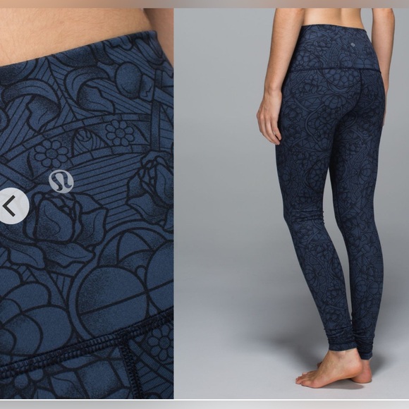 lululemon athletica Navy Floral Leggings Wunder Under Pant Full-On Luon - Picture 1 of 6